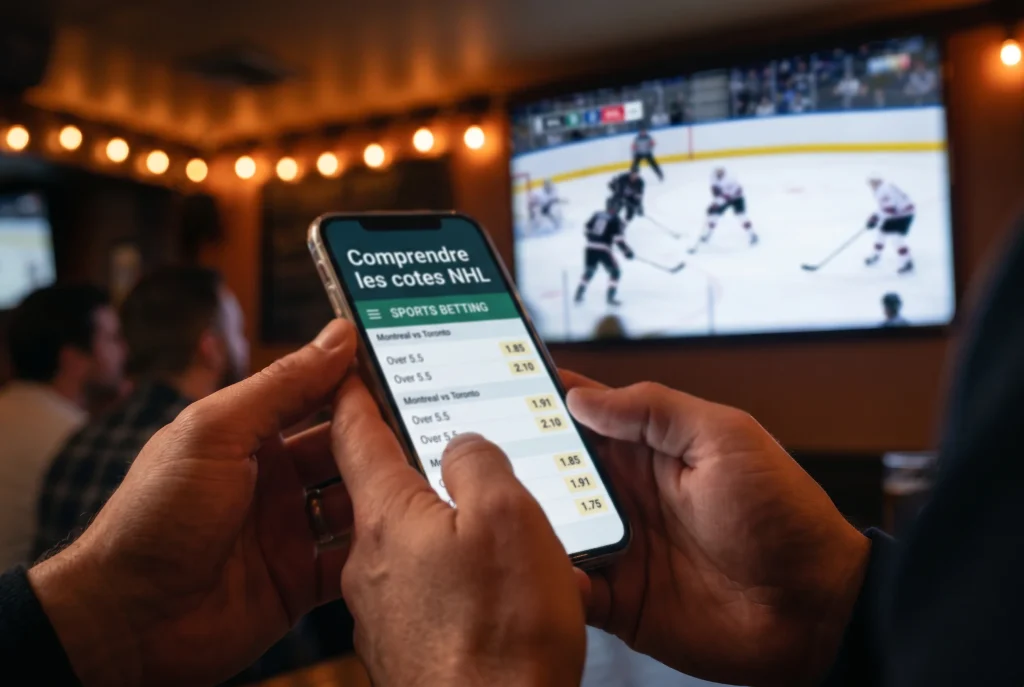 Écran affichant les cotes de matchs NHL en format décimal pour comparer les offres des bookmakers