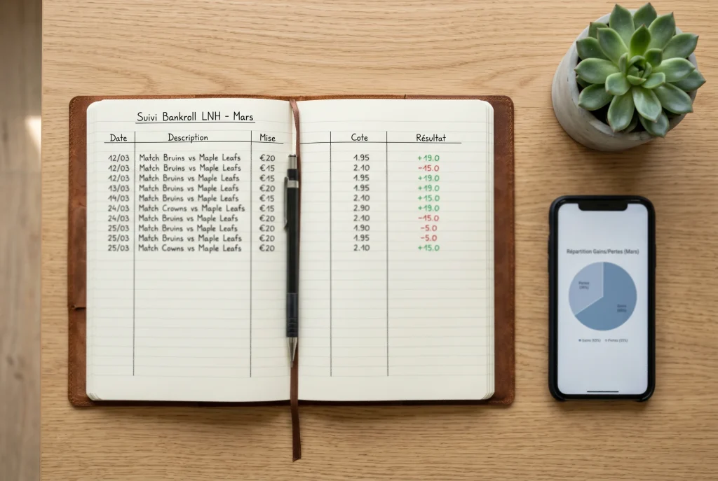 Journal de suivi de paris sportifs avec notes d'analyse et suivi de bankroll