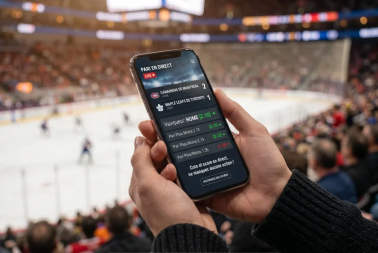Écran de paris en direct pendant un match NHL avec cotes live en évolution