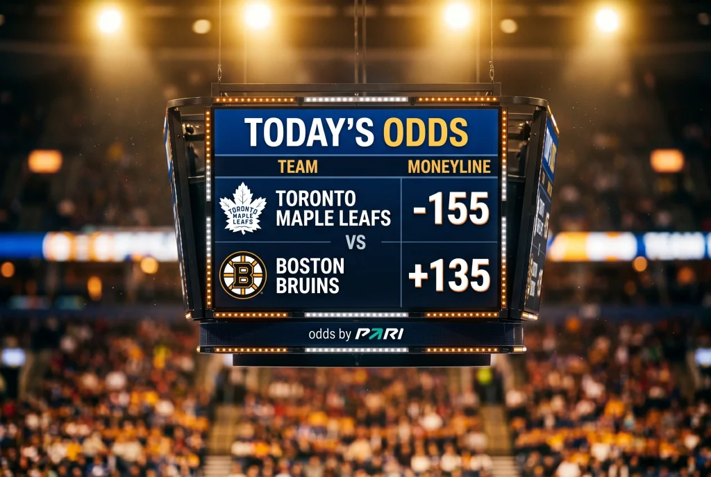 Pari moneyline NHL avec cotes affichées sur un écran d'analyse de match de hockey