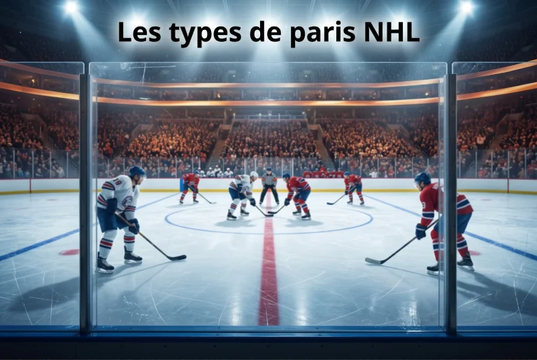 Tableau de hockey sur glace illustrant les différents types de paris NHL disponibles pour les parieurs